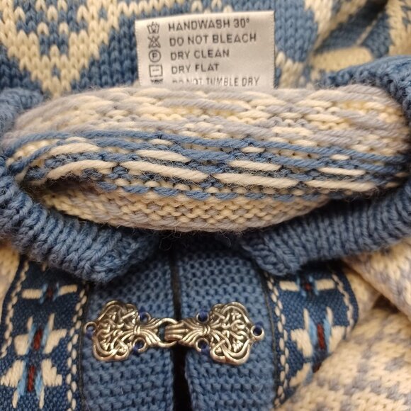 Voss Norwegian Wool Cardigan Sweater Blue White Size Small - Picture 9 of 10